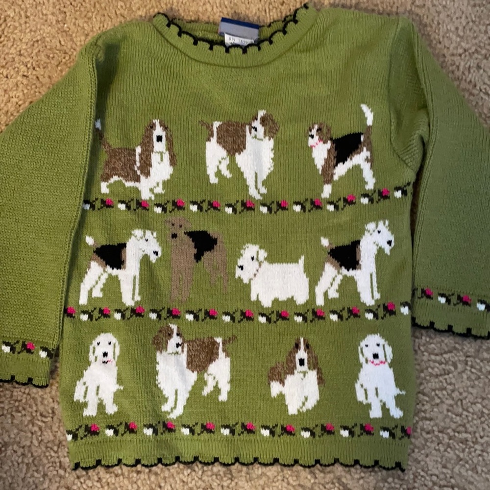 GIRLS GREEN DOGS RUGGED BEAR SWEATER